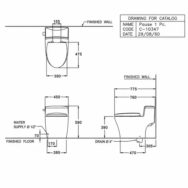 Bồn Cầu 1 Khối COTTO C10347 Dòng Pause Trắng Thân Dài - Ảnh 2