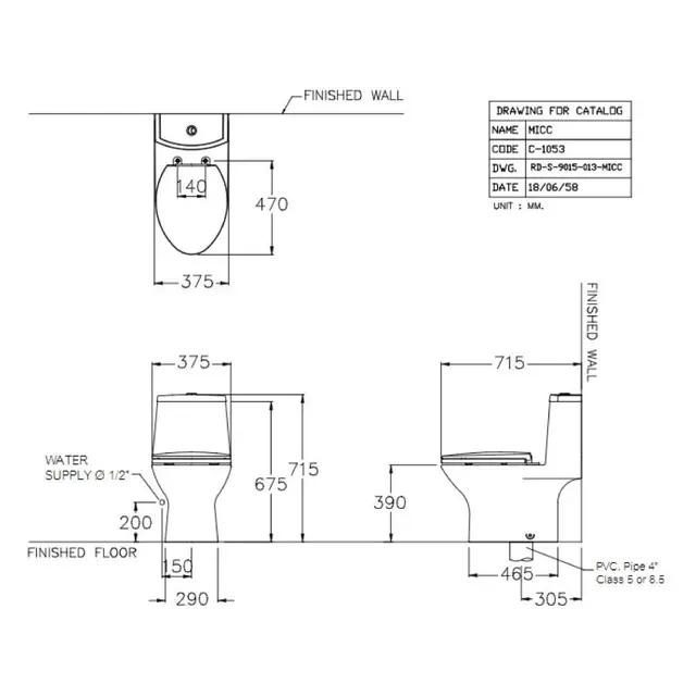 Bồn Cầu 1 Khối COTTO C1053 Dòng Micc Trắng Thân Dài - Ảnh 2