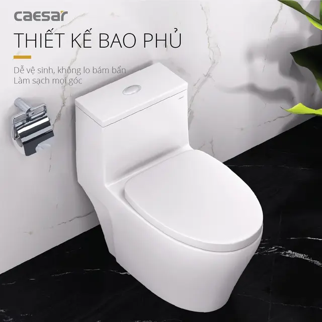 Bồn Cầu 1 Khối Caesar C1356 (CD1356) Trắng Thân Dài - Ảnh 2