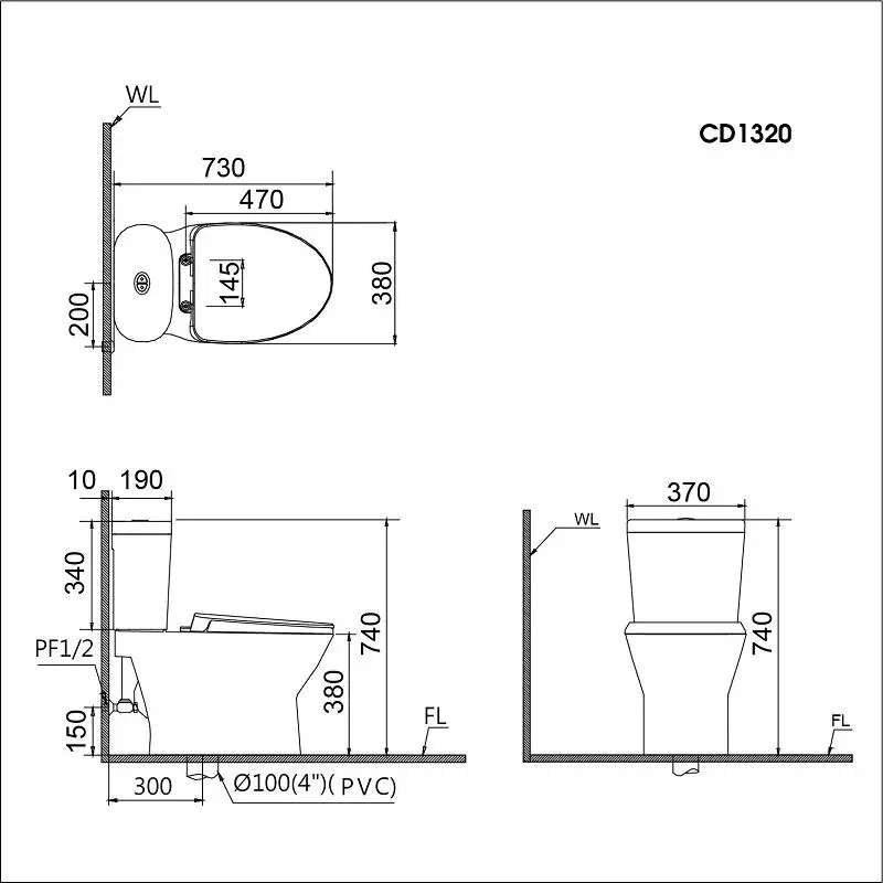 Bồn Cầu 2 Khối Caesar CD1320 Trắng Thân Dài - Ảnh 3