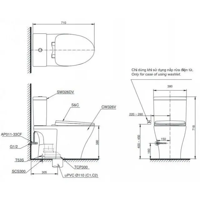Bồn Cầu 2 Khối TOTO CS326DE4#XW Trắng Thân Dài - Ảnh 3