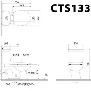 Alternative view of Bồn Cầu 2 Khối Caesar CTS1338 Trắng Thân Dài