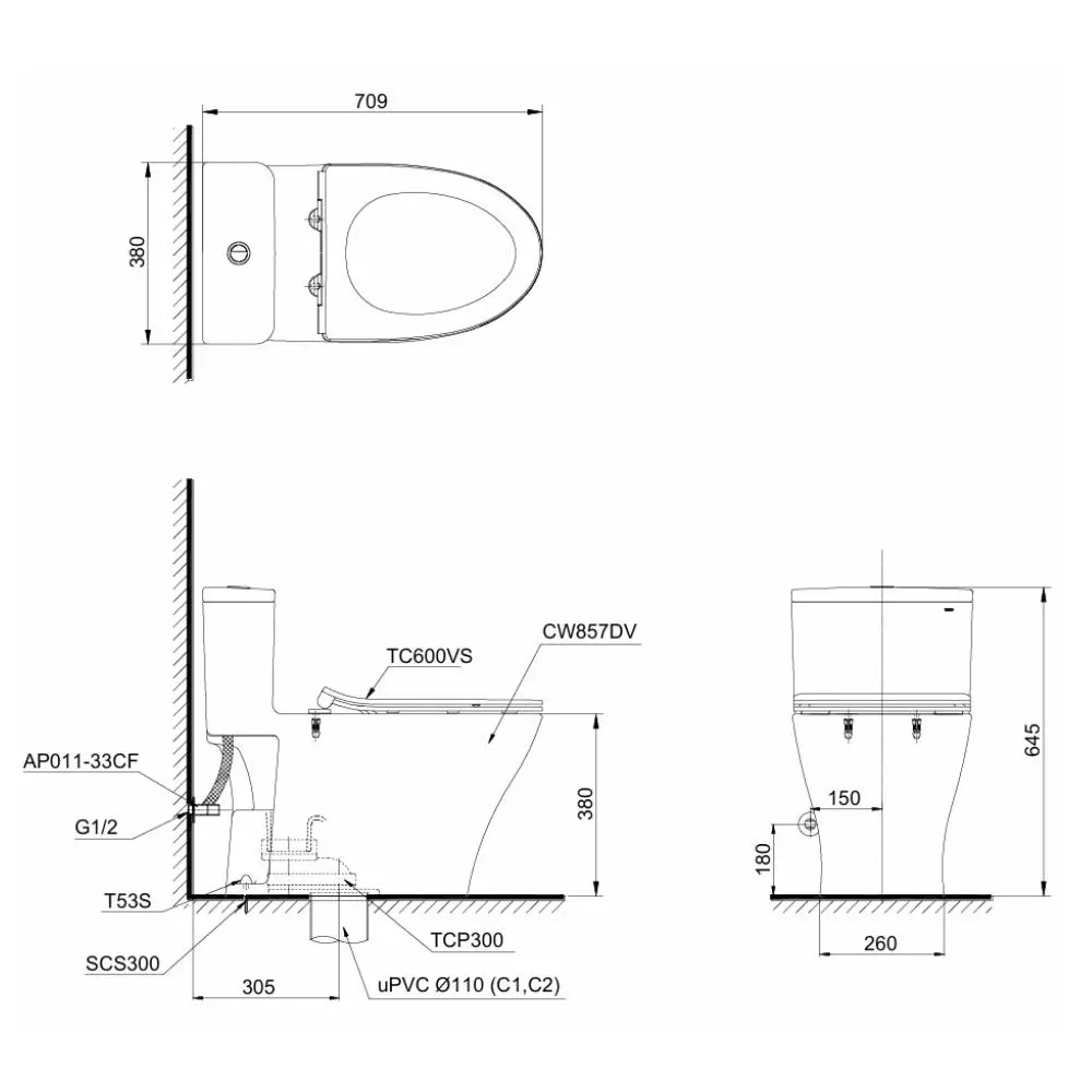 Bồn Cầu 1 Khối TOTO MS857DT2#XW Trắng Thân Dài - Ảnh 3