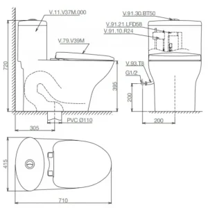 Alternative view of Bồn Cầu 1 Khối Viglacera V37M Trắng