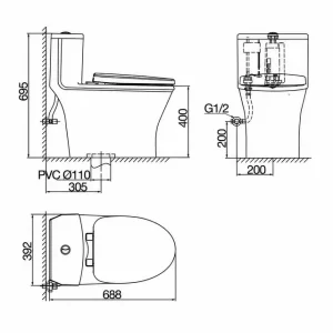 Alternative view of Bồn Cầu 1 Khối Viglacera V803 Trắng Thân Dài